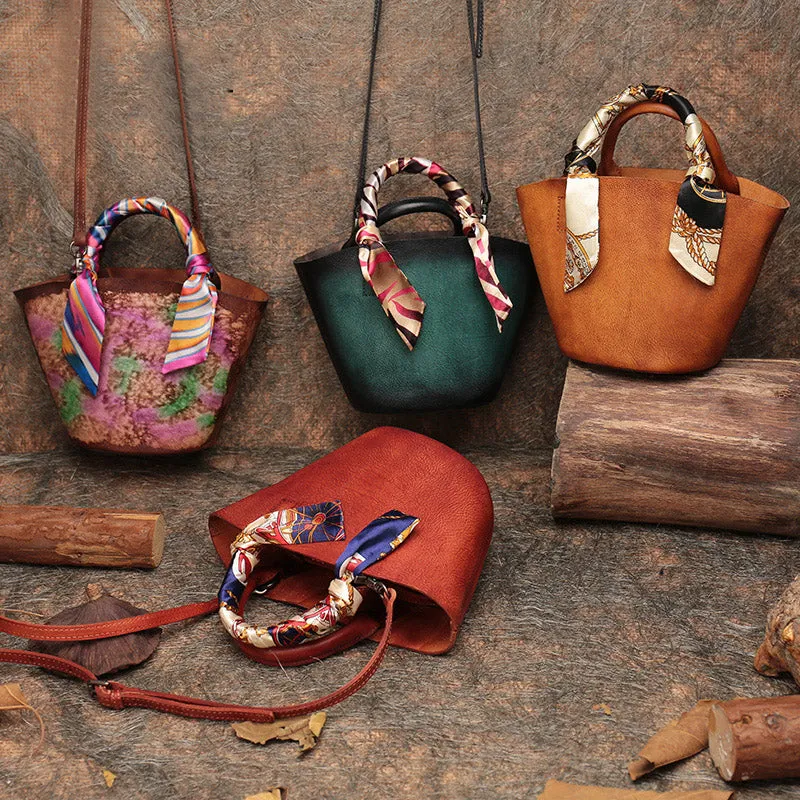Womens Small Green Leather Bucket Bag Designer Crossbody Bags Purse for Women
