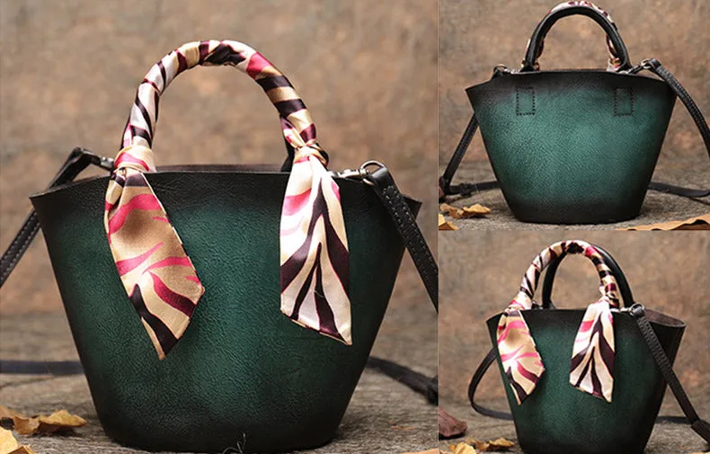 Womens Small Green Leather Bucket Bag Designer Crossbody Bags Purse for Women