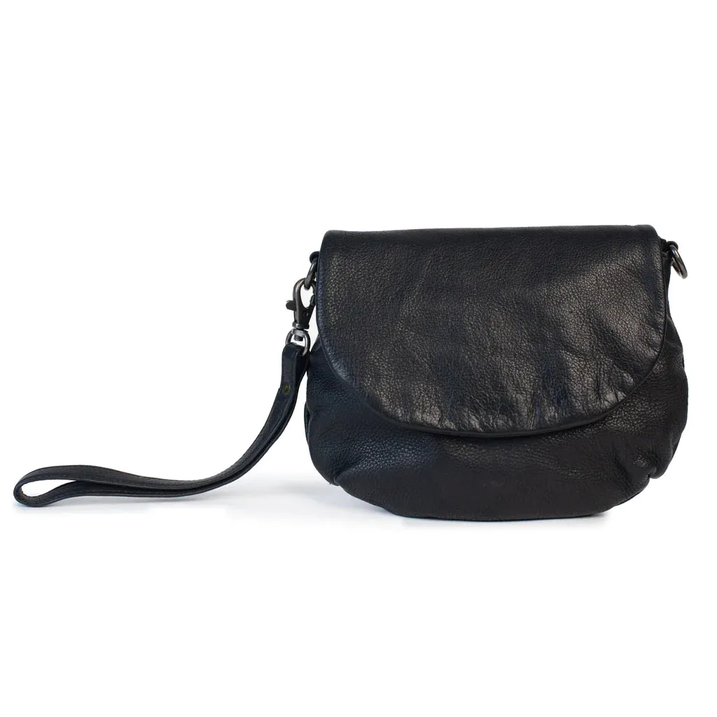 Zoe Leather Bag/Clutch: Black